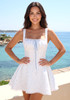 Floral Draped Bustier Corset A Line Dress White Blue