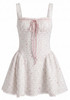 Floral Draped Bustier Corset A Line Dress White Pink