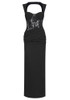 Lace Bustier Draped Backless Maxi Dress Black