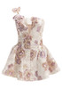 One Shoulder Floral Sequin Corset A Line Dress Nude