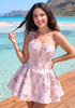 One Shoulder Floral Sequin Corset A Line Dress Pink