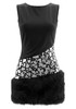 Crystal Mirror Fur Detail Dress Black