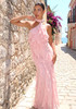 Halter Ruffle Detail Maxi Dress Pink