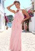Halter Ruffle Detail Maxi Dress Pink