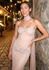 Strapless Crystal Draped Maxi Dress Nude