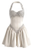 Halter Crystal Sequin A Line Dress Ivory