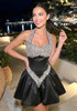 Halter Crystal Sequin A Line Dress Black