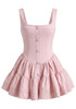 Front Button Detail A Line Dress Pink