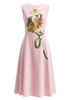 Floral Embroidered A Line Midi Dress Pink