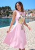Floral Embroidered A Line Midi Dress Pink