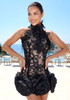Floral Feather Lace Dress Black