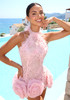 Floral Feather Lace Dress Pink