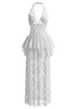 Halter Lace Peplum Maxi Dress White