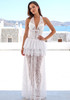 Halter Lace Peplum Maxi Dress White