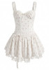 Lace Draped Bustier A Line Dress Floral Ivory