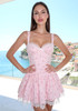 Lace Draped Bustier A Line Dress Floral Pink