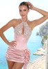 Halter Embellished Corset Two Piece Dress Pink