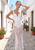 Crystal Embellished Bustier Lace Maxi Dress White