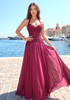 Halter Floral A Line Corset Maxi Dress Burgundy