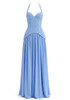 Halter Floral A Line Corset Maxi Dress Blue
