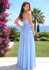 Halter Floral A Line Corset Maxi Dress Blue
