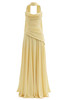 Strapless Draped Corset A Line Maxi Dress Yellow