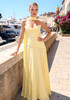 Strapless Draped Corset A Line Maxi Dress Yellow
