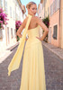 Strapless Draped Corset A Line Maxi Dress Yellow