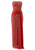 Strapless Scalloped Lace Maxi Dress Red