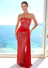 Strapless Scalloped Lace Maxi Dress Red