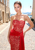 Strapless Scalloped Lace Maxi Dress Red