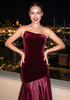 Strapless A Line Maxi Velvet Dress Burgundy