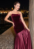 Strapless A Line Maxi Velvet Dress Burgundy