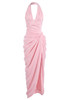 Halter Draped Corset Maxi Dress Pink