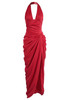 Halter Draped Corset Maxi Dress Red