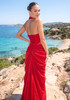 Halter Draped Corset Maxi Dress Red