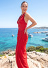 Halter Draped Corset Maxi Dress Red