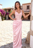 Halter Lace Corset Draped Maxi Dress Pink