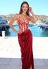 Halter Lace Corset Draped Maxi Dress Red