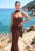 Strapless Draped Maxi Dress Brown
