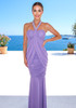Halter Crystal Draped Corset Maxi Dress Purple