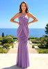 Halter Crystal Draped Corset Maxi Dress Purple