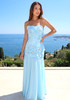 Strapless Floral A Line Maxi Dress Turquoise