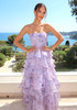 Strapless Floral Detail Ruffle Maxi Dress Lavender