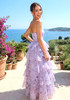 Strapless Floral Detail Ruffle Maxi Dress Lavender