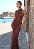 Asymmetric Embellished Maxi Dress Brown