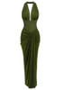 Halter Draped Corset Maxi Dress Green