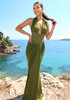 Halter Draped Corset Maxi Dress Green