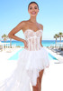 Strapless Lace Corset Ruffle Maxi Dress White