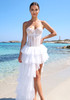 Strapless Lace Corset Ruffle Maxi Dress White